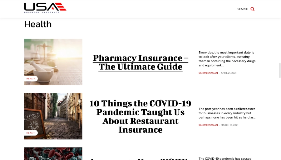 Screenshot of USA Business Insurance site