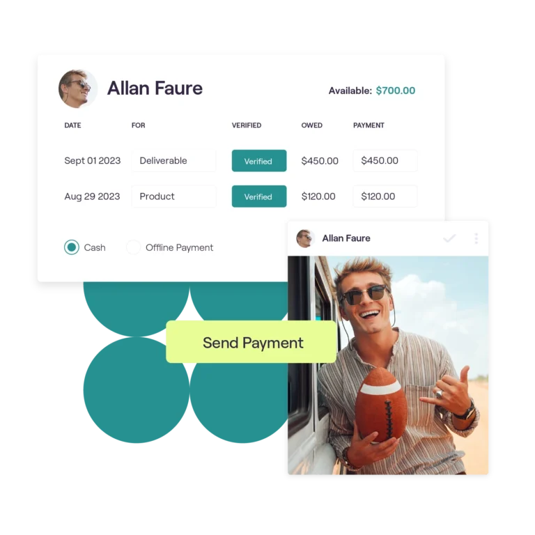 stylized image of a content creator with payment options in an influencer payment platform