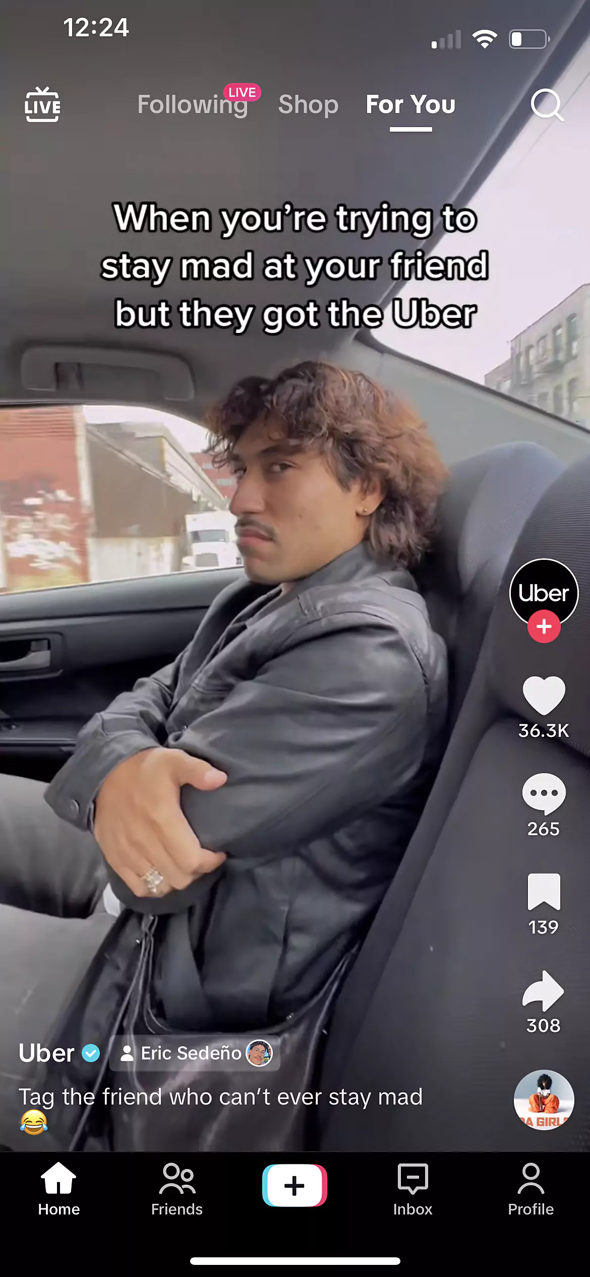 TikTok video screenshot of Uber partnership