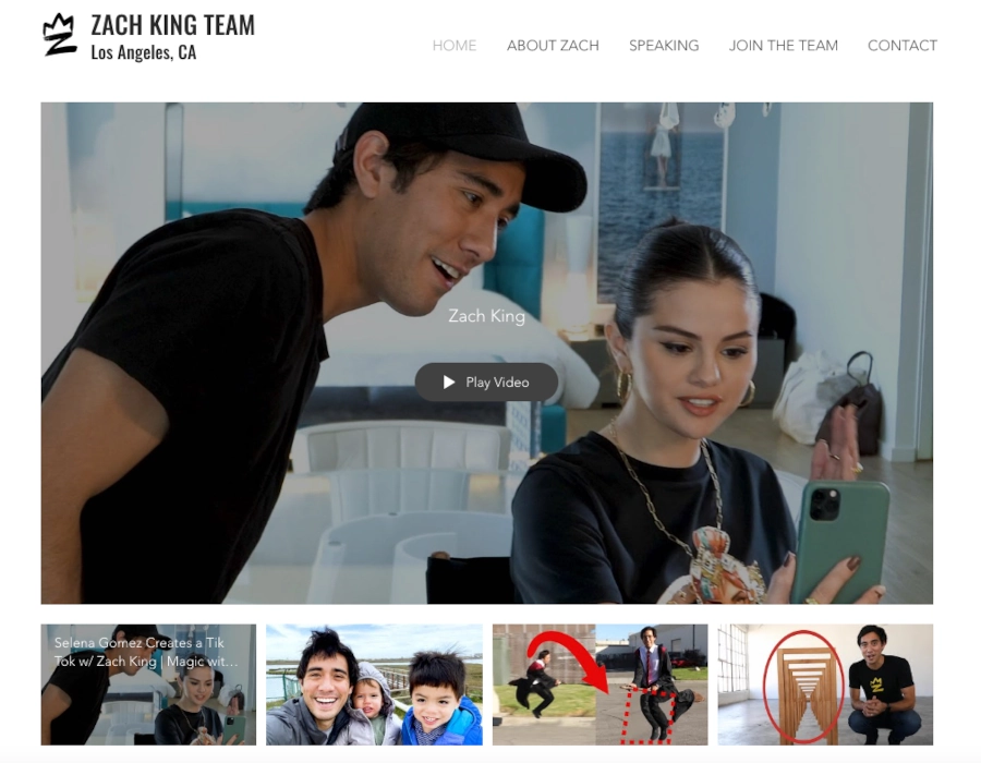 Zach King Team screenshot of website
