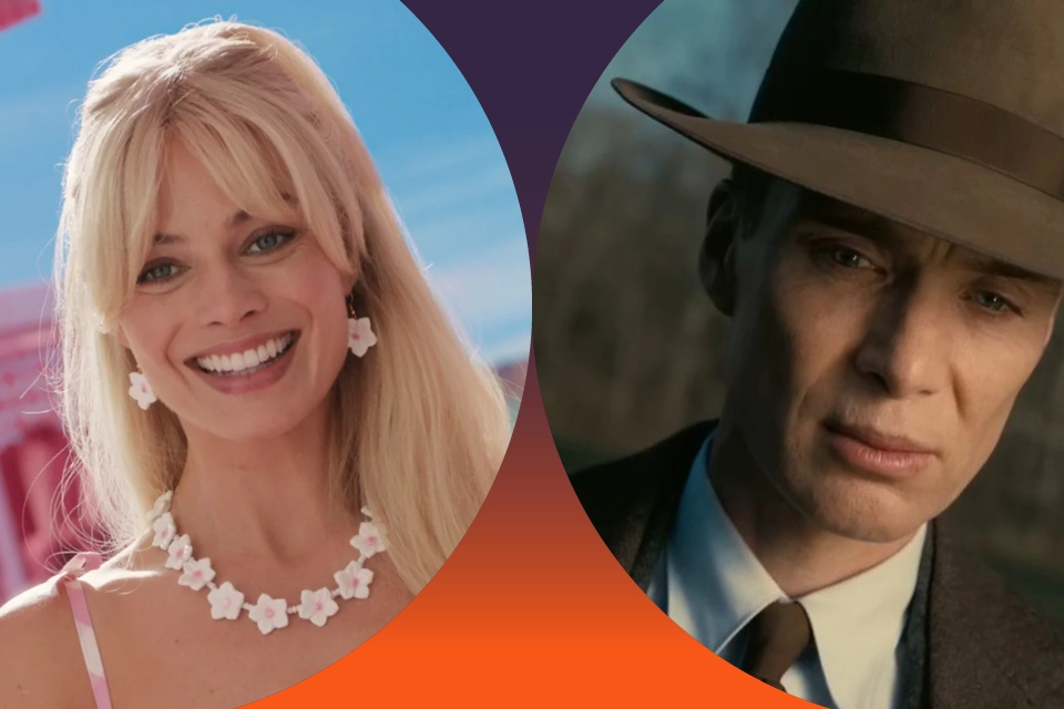 Barbie and Oppenheimer portraits in an example of film marketing strategy