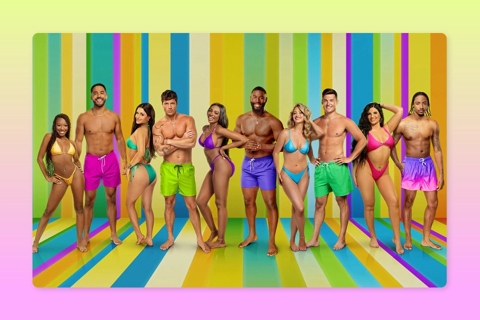 Color picture of several members of the Love Island USA Season 6 cast