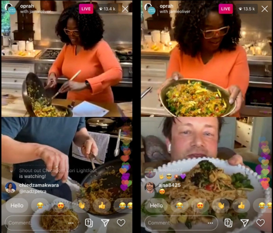 Screenshot of Oprah livestream of her cooking