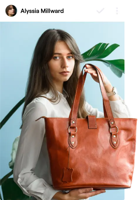 A content creator post example of a woman holding a purse